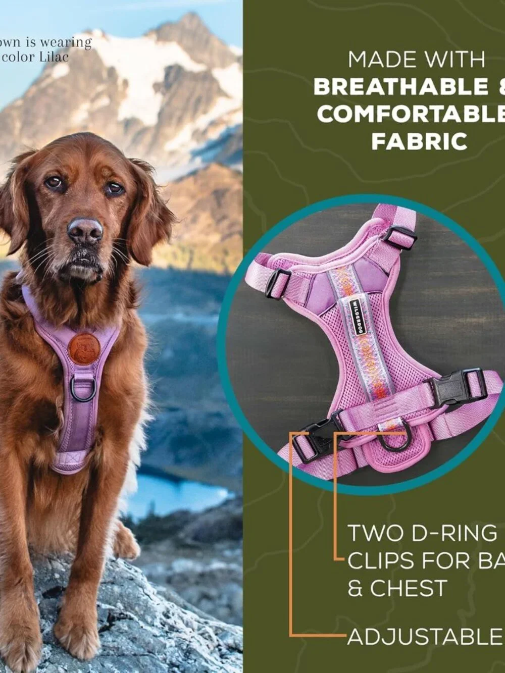 Wilderdog Lavender Padded Mesh Dog Harness — Adjustable Comfort